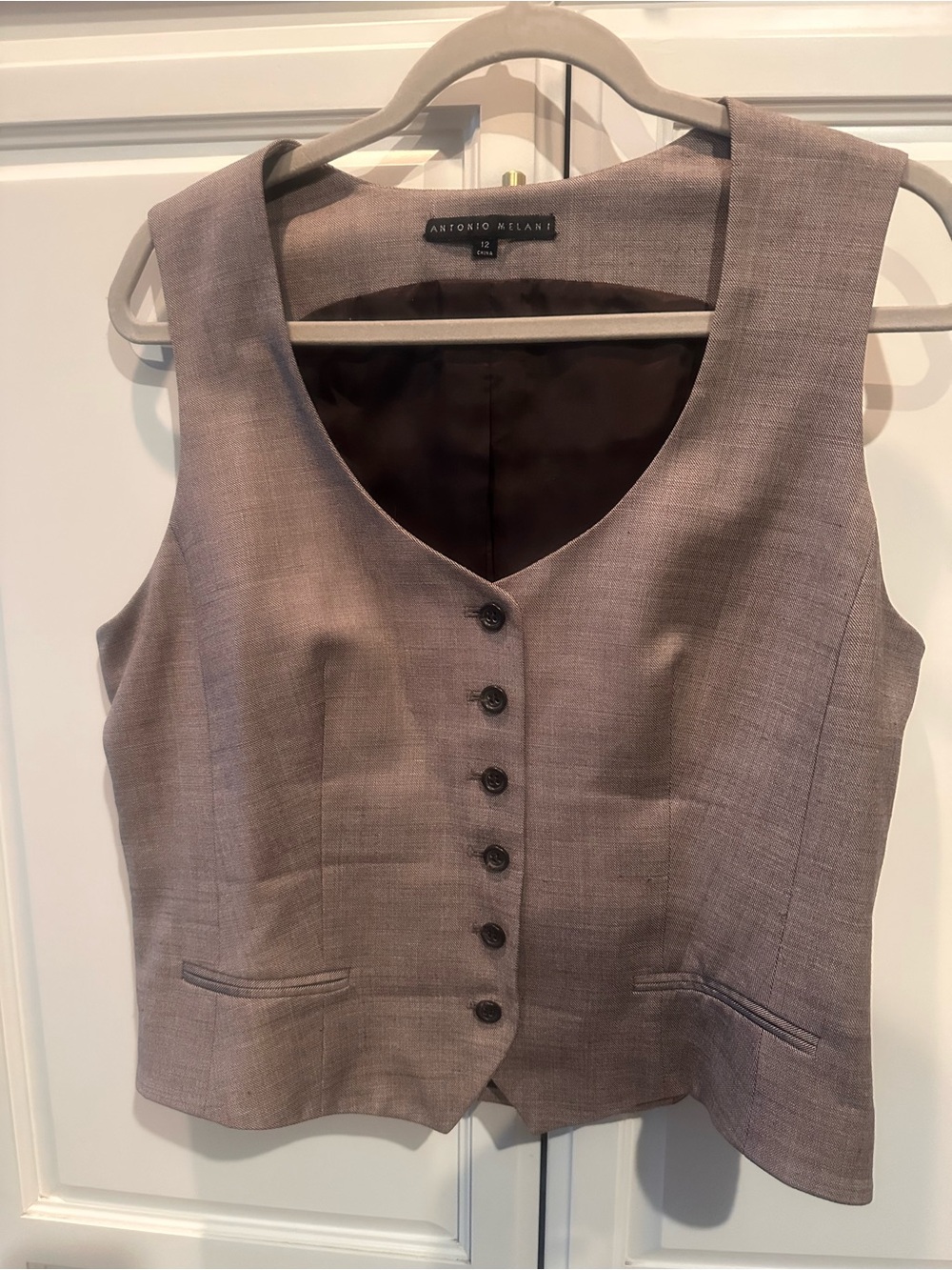 ANTONIO MELANI Taupe Button-Front Tailored Vest